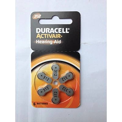 Image of Duracell Zinc air hearing aid button cells, 312 / A312 PR41, 1.4V 6 pieces