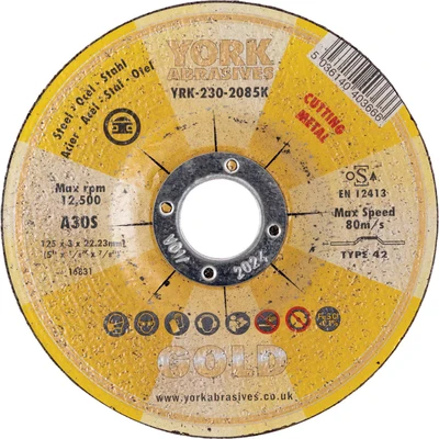 Image of York Abrasives Gold 125 X 3 22MM A30S Cutting Disc Type 42 Depressed Centre