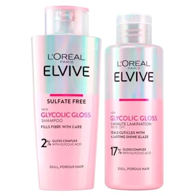 Image of L&#039;Oréal Paris Elvive Glycolic Gloss Shampoo with Acid for Porous and Dull Hair 200ml + 5 Minute Lamination Treatment Seals Cuticles Intense Shine 2 Bottles