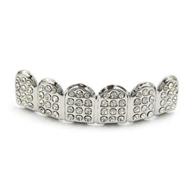 Image of vsilay Niche Plated Gold/Silver Teeth Braces with Hip hop Poker Top &amp; Bottom Face Grills All match Rapper