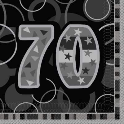 Image of Unique Party 28485 Glitz Black 70th Birthday Paper Napkins, Pack of 16