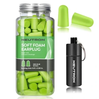 Image of Neutron Soft Foam Ear Plugs with Travel Case Noise Cancelling 38dB SNR Earplugs for Sleeping, Travel, Concerts, Studying, Work, Loud Noise, Snoring 60 Pairs Green