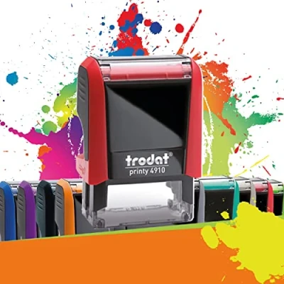 Image of Trodat Printy 4910 Professional Self Inking Stamp with 2 Customizable Lines Text Plate 26 x 9 mm Included (Red)