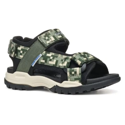 Image of Geox Borealis BOY Walking sandals for kids, Size: 2.5, Green/black Textile