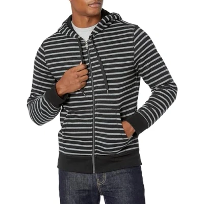 Image of Amazon Essentials Men&#039;s Full Zip Fleece Hoodie (Available in Big &amp; Tall), Black Grey Stripes, S