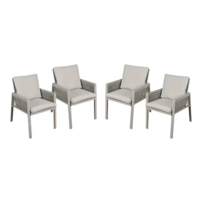 Image of Dellonda Fusion Garden/Patio Aluminium Dining Chair with Armrests, Set of 4, Light Grey