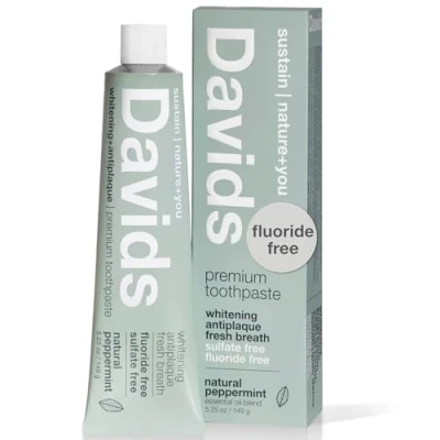 Image of Davids Natural Whitening Toothpaste, Antiplaque, Fluoride Free, SLS Peppermint, 5.25 OZ Metal Tube, Tube Roller Included