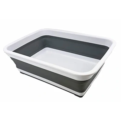 Image of SAMMART 8L Collapsible Tub Foldable Dish Portable Washing Basin Space Saving Plastic Washtub (White/Grey, 1)