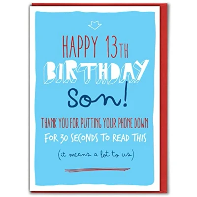 Image of Funny 13th Birthday Card for Son Teenager Boy Put Your Phone Down! Humorous Joke Blank Inside