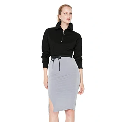 Image of Trendyol Women Midi Pencil Skirt Regular fit Woven Grey