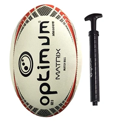 Image of Optimum Match Quality Rugby Ball Suitable for All Weather Condition Training Equipment Premium &amp; Unique Features with Pump