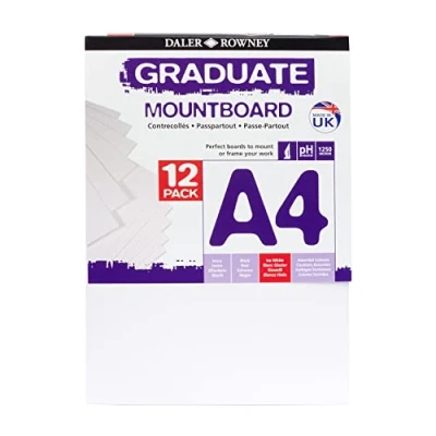 Image of Daler Rowney Graduate A4 Thick Cream Core Mountboard with Smooth Surface Pack, 12 Ice White Boards, Ideal for Presentations, Displays &amp; Students, Students