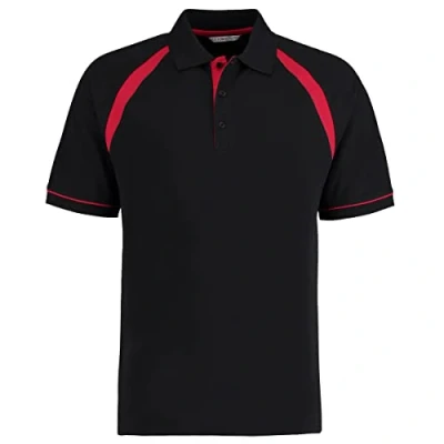 Image of Kustom Kit Mens Short Sleeve Polo Shirts, Black/Bright Red, X Large. KK615