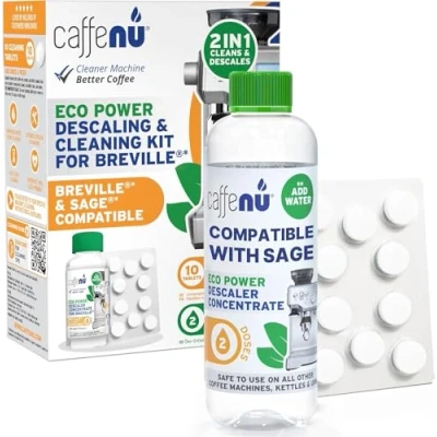 Image of Sage Compatible Descaling Solution &amp; 10 Cleaning Tablets. 200ml Descaler with All and Breville Coffee Machines. Removes Limescale Provides Hotter