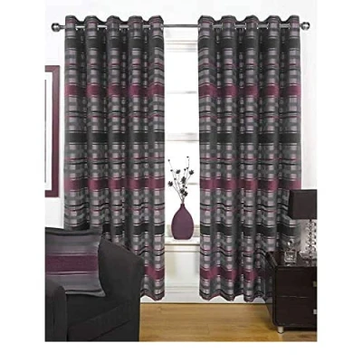 Image of Rapport Home Eyelet/Ring Top Chenille and Faux Silk Heavy Weight Lined Pair of Curtains, 66 X 72 inch, Polyester, Aubergine, 36x26x10.5 cm