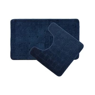 Image of Emma Barclay Orkney Crosshatch 2 Pc Bath Set in Navy Mat 45x75cm/ Pedestal 45x45cm