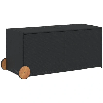 Image of vidaXL Garden Storage Box with Wheels Black 283L Poly Rattan