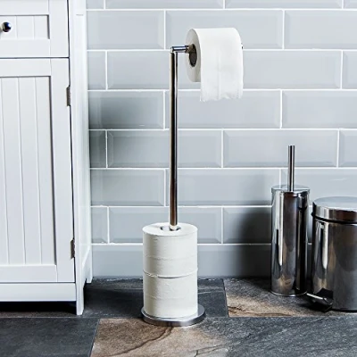 Image of Bath Vida Toilet Paper Roll Holder Stainless Steel Freestanding Bathroom Stand
