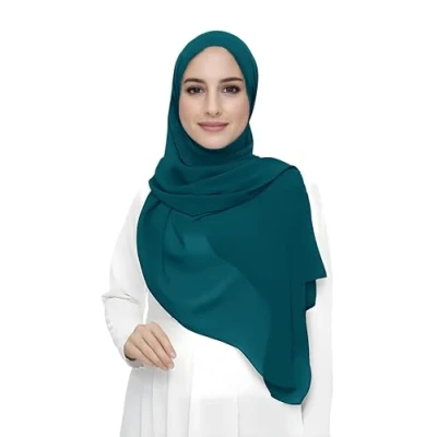 Image of Premium Chiffon Hijab Head Scarf Shawl Wrap for Muslim Women Lightweight (Teal Blue)