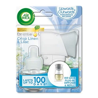 Image of Airwick Essential Oils Air Freshener Electrical Plug In Kit Crisp Linen and Lilac, 19ml