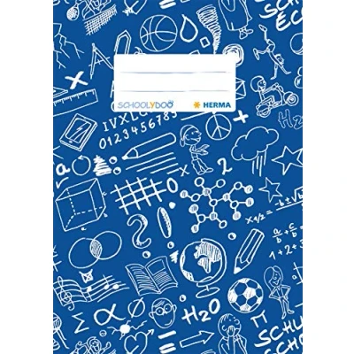 Image of HERMA Exercise Book Cover A5 SCHOOLYDOO Design, with Inscription Label, Made of wipeable and Sturdy Plastic, Slip on Jackets for School, Blue, 19415