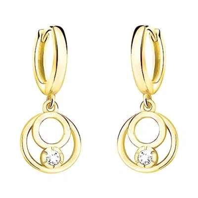 Image of SOFIA MILANI Women&#039;s Earrings 925 Silver Gold Plated &amp; with Zirconia Stones Double Circle Dangle Earring E2173