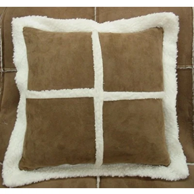 Image of M&amp;H 24 Large Teddy Soft Cuddly Fluffy Suede Sheepskin Fur Edge Brown Square Cushion Faux Cover 56x56cms