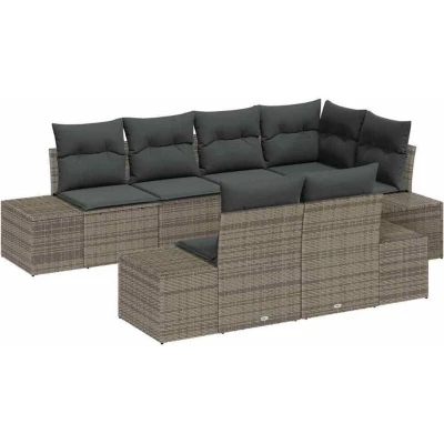 Image of vidaXL 7 Piece Garden Sofa Set with Cushions Grey Poly Rattan