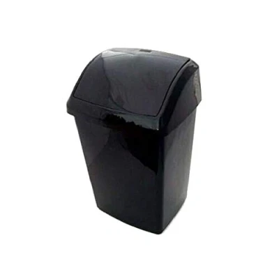 Image of Optimal Products Swing Bins Plastic Top Rubbish Waste Bin Office Bedroom Kitchen Paper Dustbin Trash Lid (Black, 50l Litre)