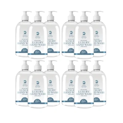 Image of Safe Hands Luxury Hand Wash Spring Breeze 12 x 500ml Moisturising Soap liquid Antibacterial Anti Bac Removes 99% of Bacteria Kind to Skin