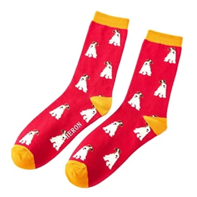 Image of Fox Terrier Dog crimson Mens Novelty Ankle Socks Adult One Size