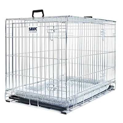 Image of Easy To Assemble Metal Dog Cage With Cushion. Keep Your Dogs Safe During Transport &amp; Also Give Pet Somewhere Protected And Comfortable At Home. (91 x 61 71 cm (L W H))