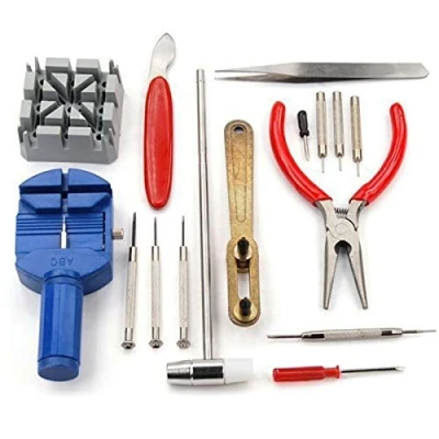 Image of KAV Watch Band Strap Link Pin Remover Adjustable Repair Tool Kit with 16 Pcs Head Hammer Set for Wrist Adjustment and Removal Perfect Professional Precision