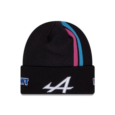 Image of New Era Alpine F1, Official Merchandise, Cuff, Knit, Beanie Hat, Stripe, Youth, Kids, Children, Driver Edition, Esteban Ocon Black
