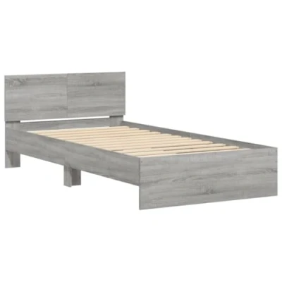 Image of vidaXL Engineered Wood Bed Frame with Headboard Grey Sonoma, 100x200 cm, Plywood Slats, Supportive Design, Modern Bedroom Furniture Accessory