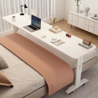 Image of Bed Desk Over The Table With Wheels Overbed Mobile Computer For Adjustable Height Solid wood panel