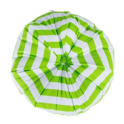 Image of HOMESCAPES Green &amp; White Stripe Floor Cushion Pouffe 100% Cotton Modern Pleated Seat Pad for Indoor and Garden, 40cm x 15cm