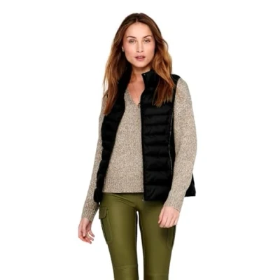 Image of ONLY Women&#039;s ONLNEWCLAIRE Quilted Waistcoat OTW NOOS Coat, Black/Detail:Pipping Tone in Tone, M