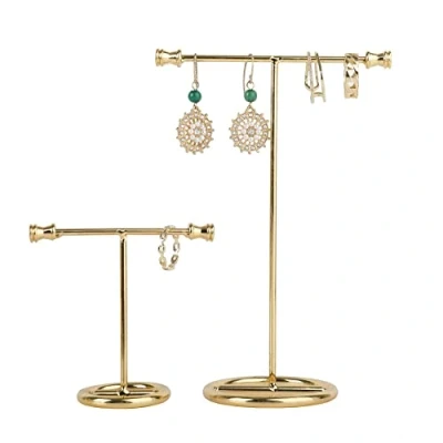 Image of GemeShou 2pcs T bar Earring Display stand for selling, Gold Metal Jewelry holders, online store Retail photography props【Gold Round Base 7.5cm and 15cm】