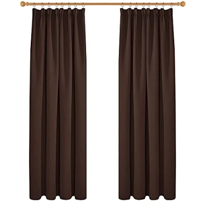 Image of Deconovo Solid Super Soft Thermal Insulated Tape Top Blackout Curtains for Nursery 66 x 90 Chocolate One Pair