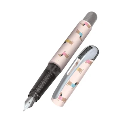 Image of Online College Dachshund Fountain Pen with M Nib I Primary School Cool Dog Design &amp; Clip Allergy Sufferers Lightweight Ergonomic Including Blue Ink Cartridge