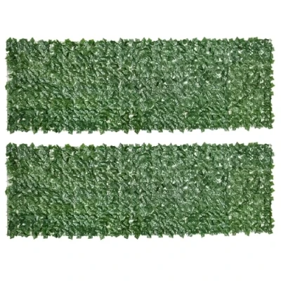 Image of Outsunny 2 Piece Artificial Leaf Hedge Screen Privacy Fence Panel for Garden Outdoor Indoor Decor, Dark Green, 3M x 1M