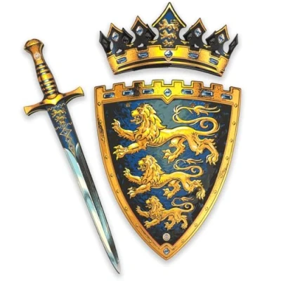 Image of Liontouch Triple Lion King’s Sword, Shield &amp; Crown For Boys Medieval Pretend Play Toy Set in Foam With Golden Lions Theme Safe Weapons Battle Accessories Dress Up, Cosplay Costumes