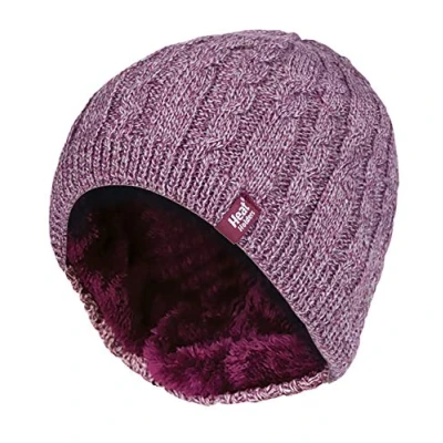 Image of HEAT HOLDERS Womens Ribbed Cable Knit Fleece Lined Thermal Winter Knitted Beanie Hat (One Size, Rose (Alesund))