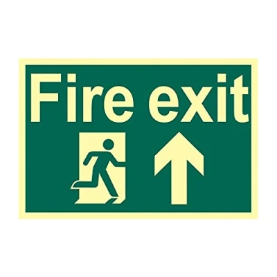 Image of Photoluminescent Fire Exit Arrow Up Sign, Glow In The Dark, Flexible Vinyl, W300mm x H200mm
