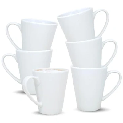 Image of UNIQUE HOME LIVING Coffee Mug Set of 6, 340ml White Porcelain Mugs for Milk Hot Cocoa Latte Cups with Handle, Tea Mugs, Microwave and Dishwasher Safe