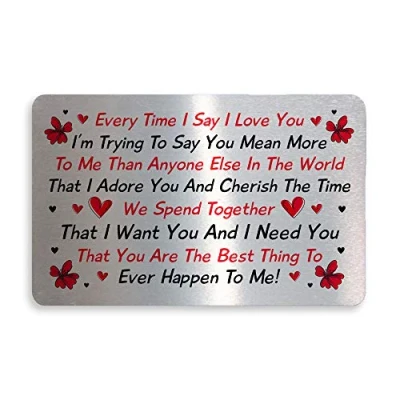Image of Red Ocean Novelty Metal Wallet Card for Valentines Day Handmade Anniversary Boyfriend Girlfriend