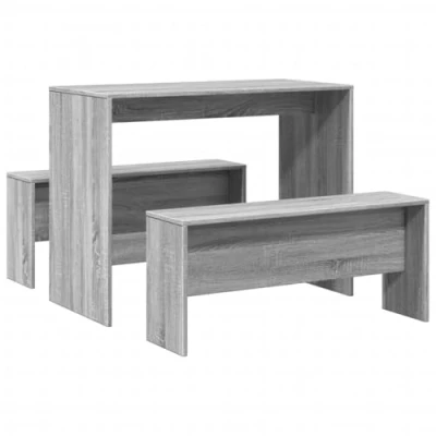 Image of vidaXL 3 Piece Dining Table &amp; Bench Set Grey Sonoma Engineered Wood Modern Rectangular Kitchen/Dining Room Furniture Easy to Clean with Generous Seating 97x47x75 cm