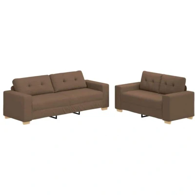 Image of vidaXL 2 Piece Sofa Set with Cushions Brown Fabric