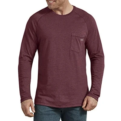 Image of Dickies Men&#039;s Temp iq Performance Cooling Long Sleeve T Shirt, Burgundy Heather, Medium